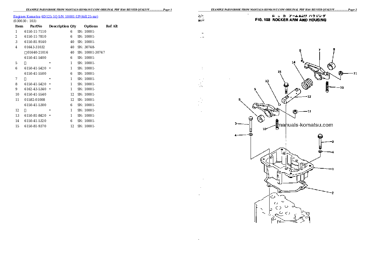 6D125-1Q S/N 10001-UP Partsbook