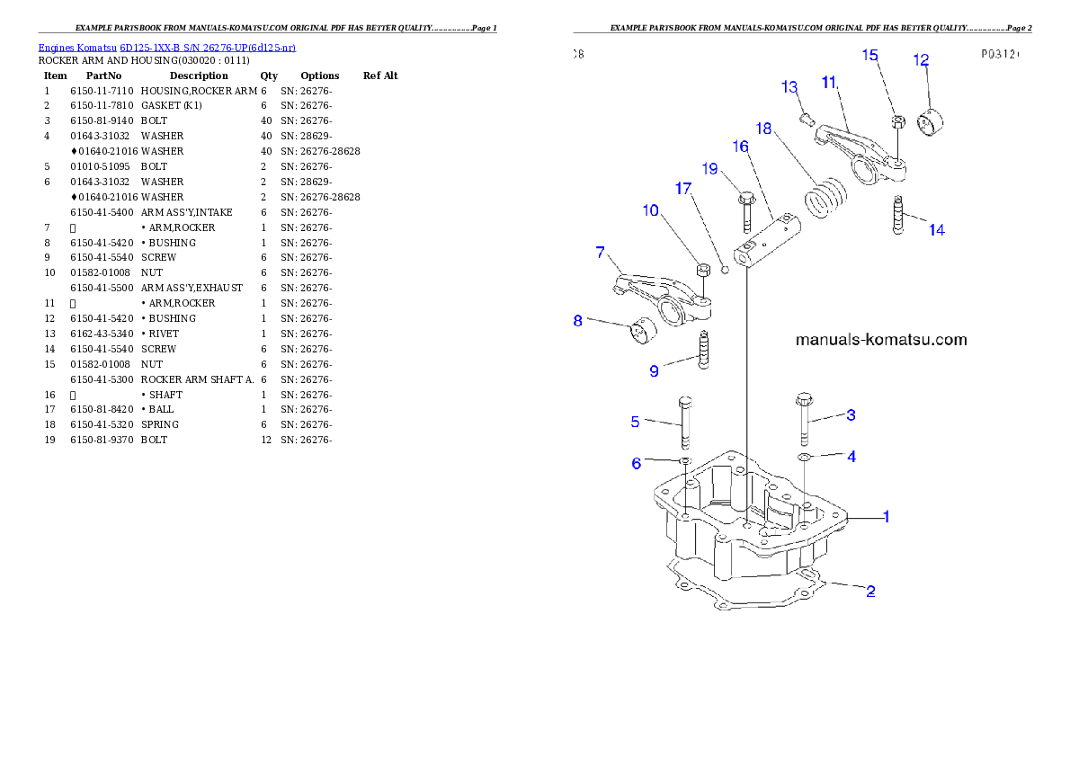 6D125-1XX-B S/N 26276-UP Partsbook