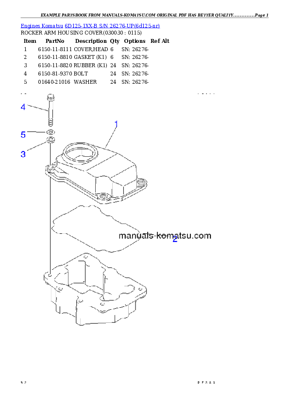 6D125-1XX-B S/N 26276-UP Partsbook