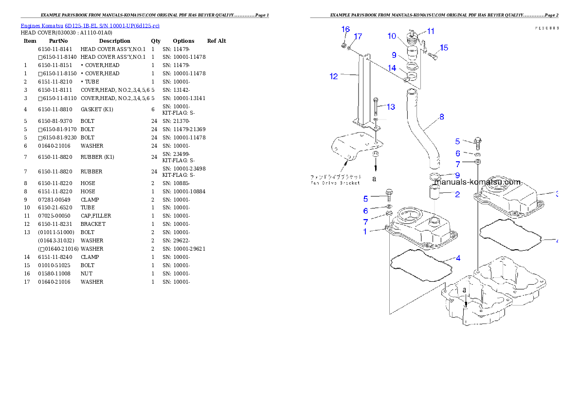 6D125-1B-EL S/N 10001-UP Partsbook