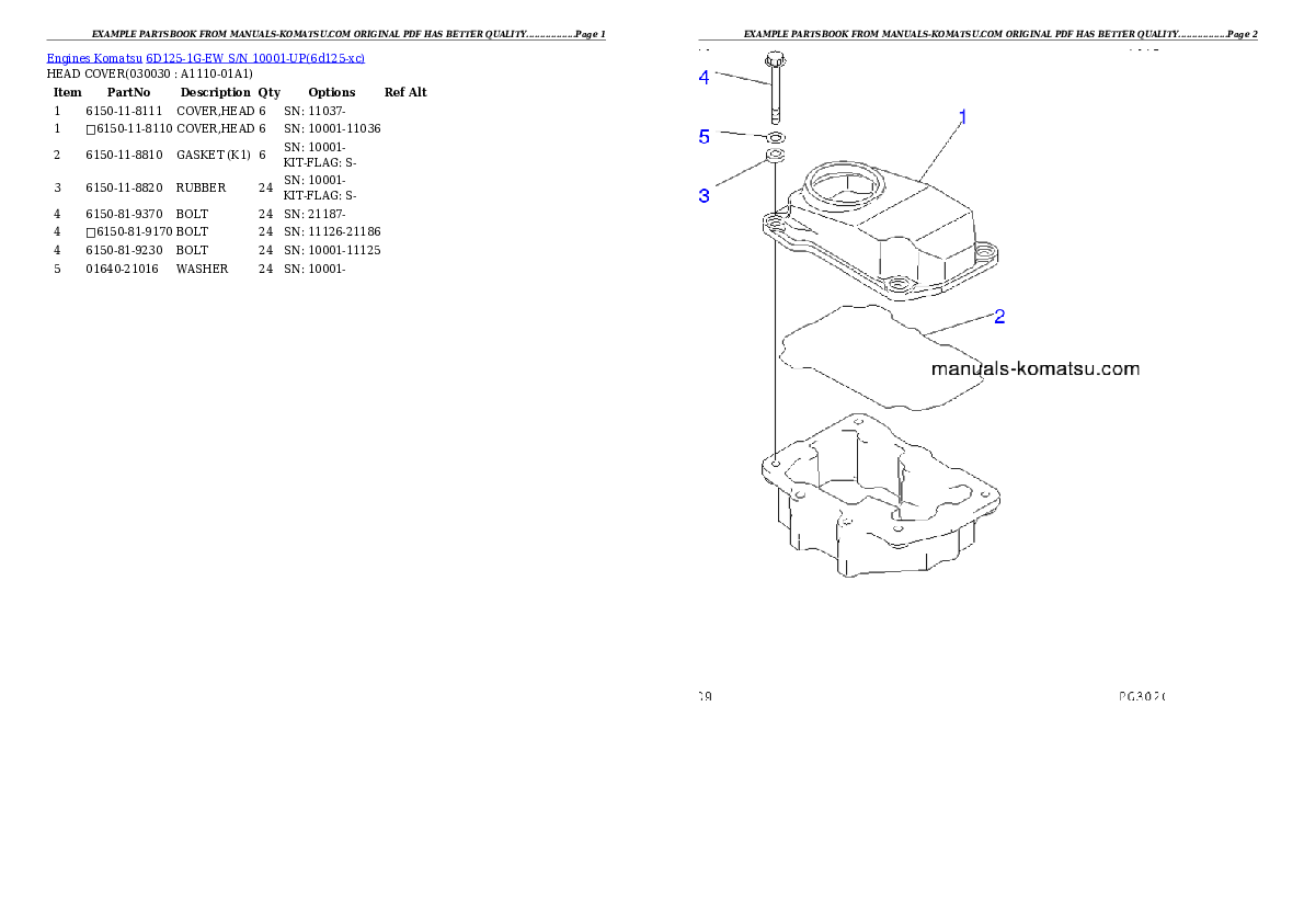 6D125-1G-EW S/N 10001-UP Partsbook