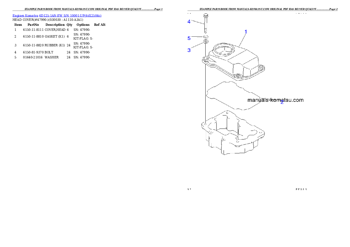 6D125-1AN-EW S/N 10001-UP Partsbook