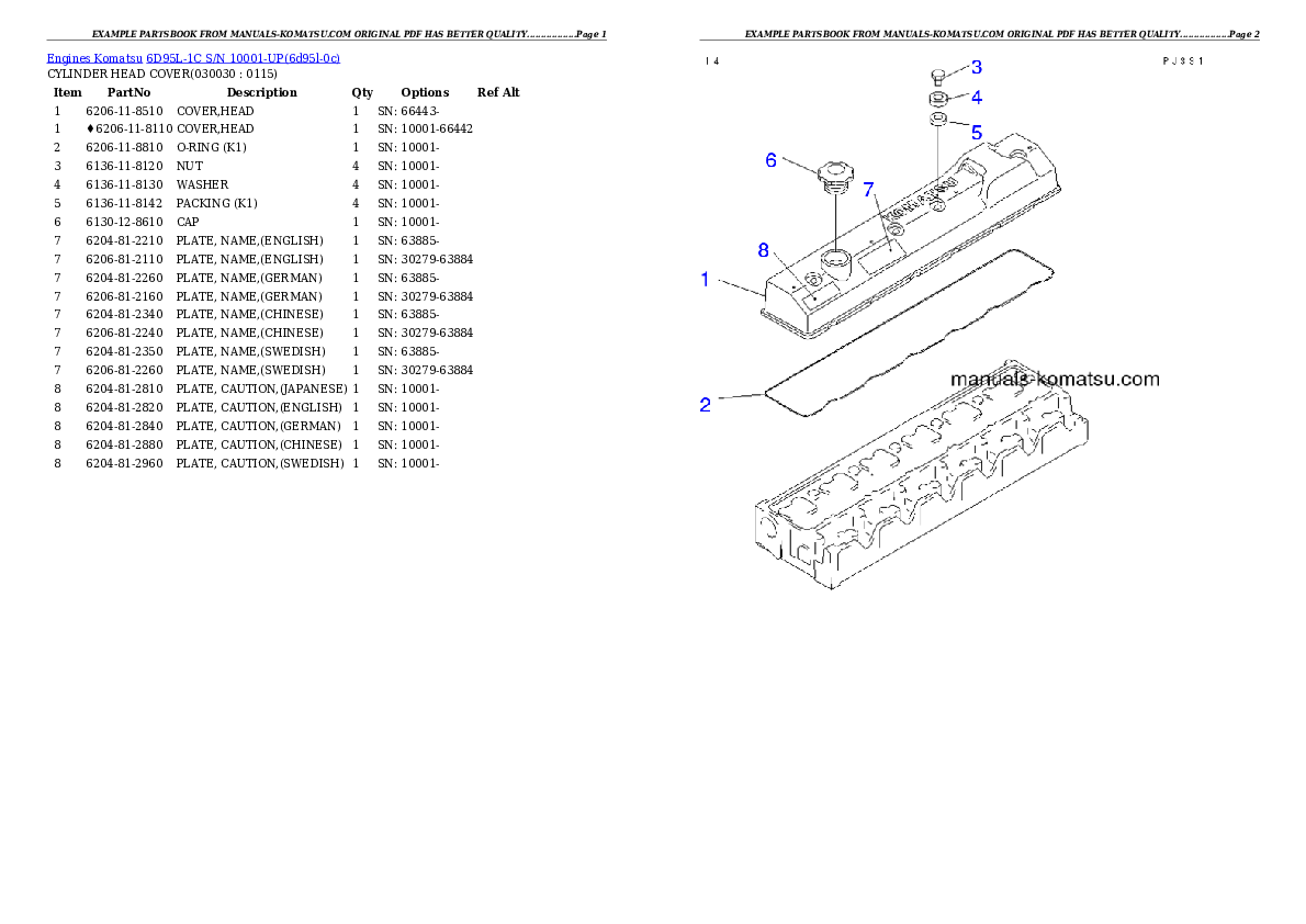 6D95L-1C S/N 10001-UP Partsbook