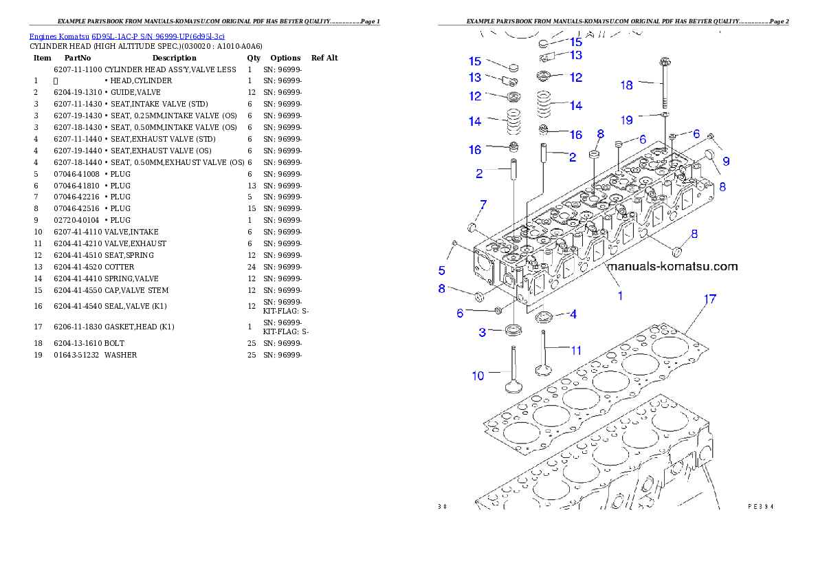 6D95L-1AC-P S/N 96999-UP Partsbook