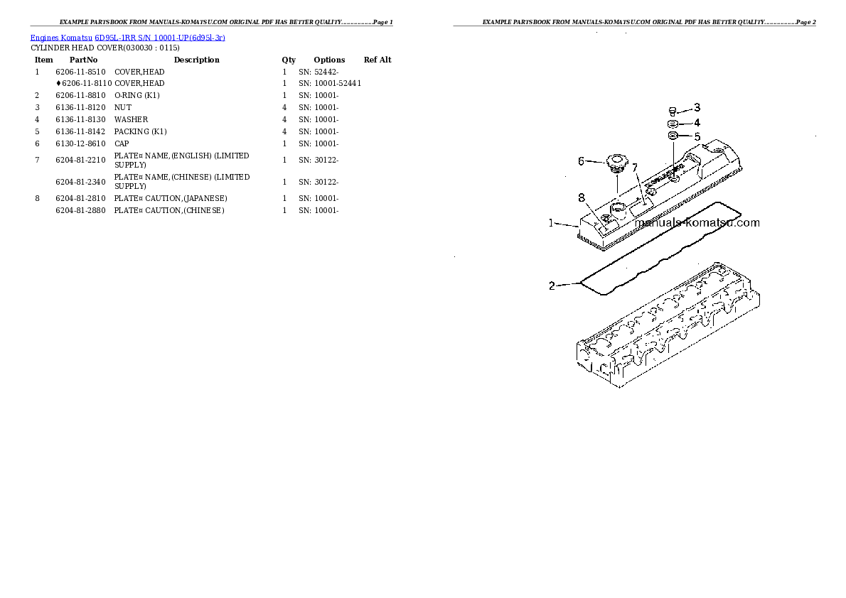 6D95L-1RR S/N 10001-UP Partsbook