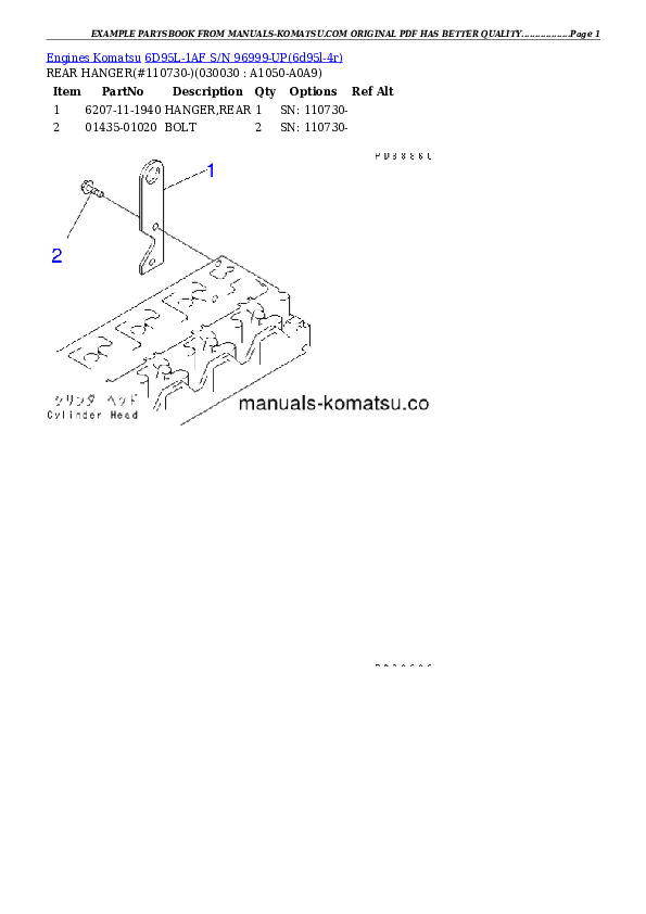 6D95L-1AF S/N 96999-UP Partsbook