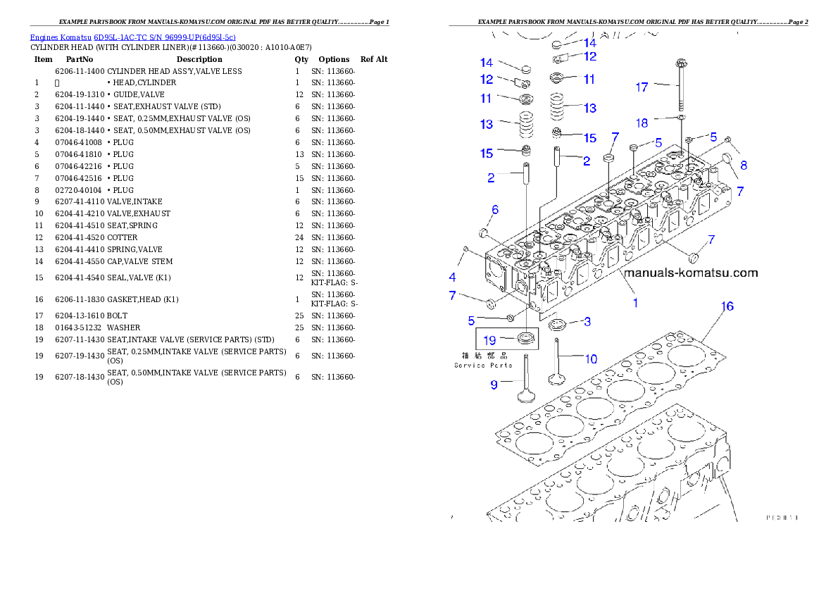 6D95L-1AC-TC S/N 96999-UP Partsbook