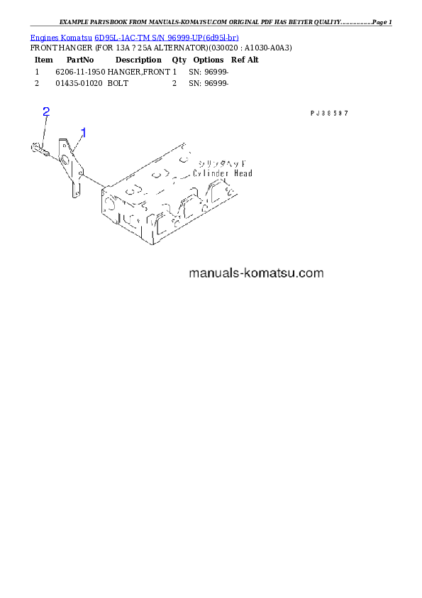 6D95L-1AC-TM S/N 96999-UP Partsbook