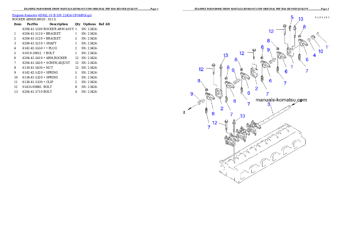 6D95L-1V-B S/N 23424-UP Partsbook