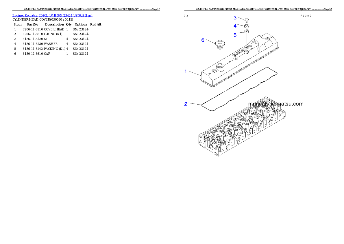 6D95L-1V-B S/N 23424-UP Partsbook