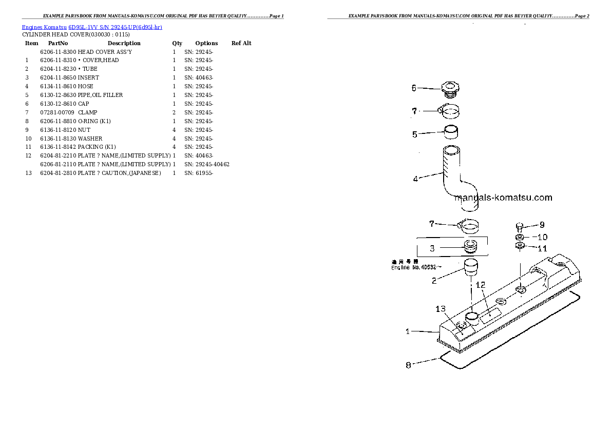 6D95L-1VV S/N 29245-UP Partsbook