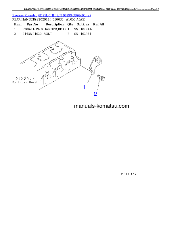 6D95L-1HH S/N 96999-UP Partsbook