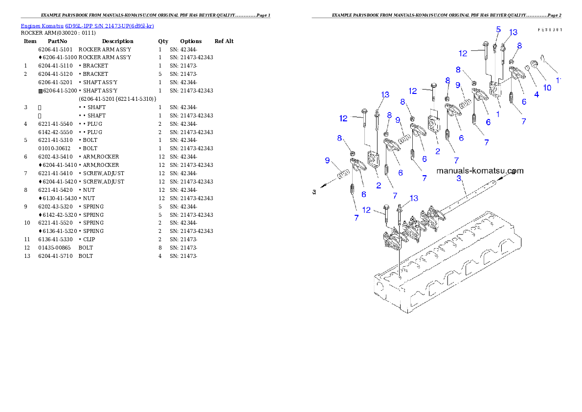 6D95L-1PP S/N 21473-UP Partsbook