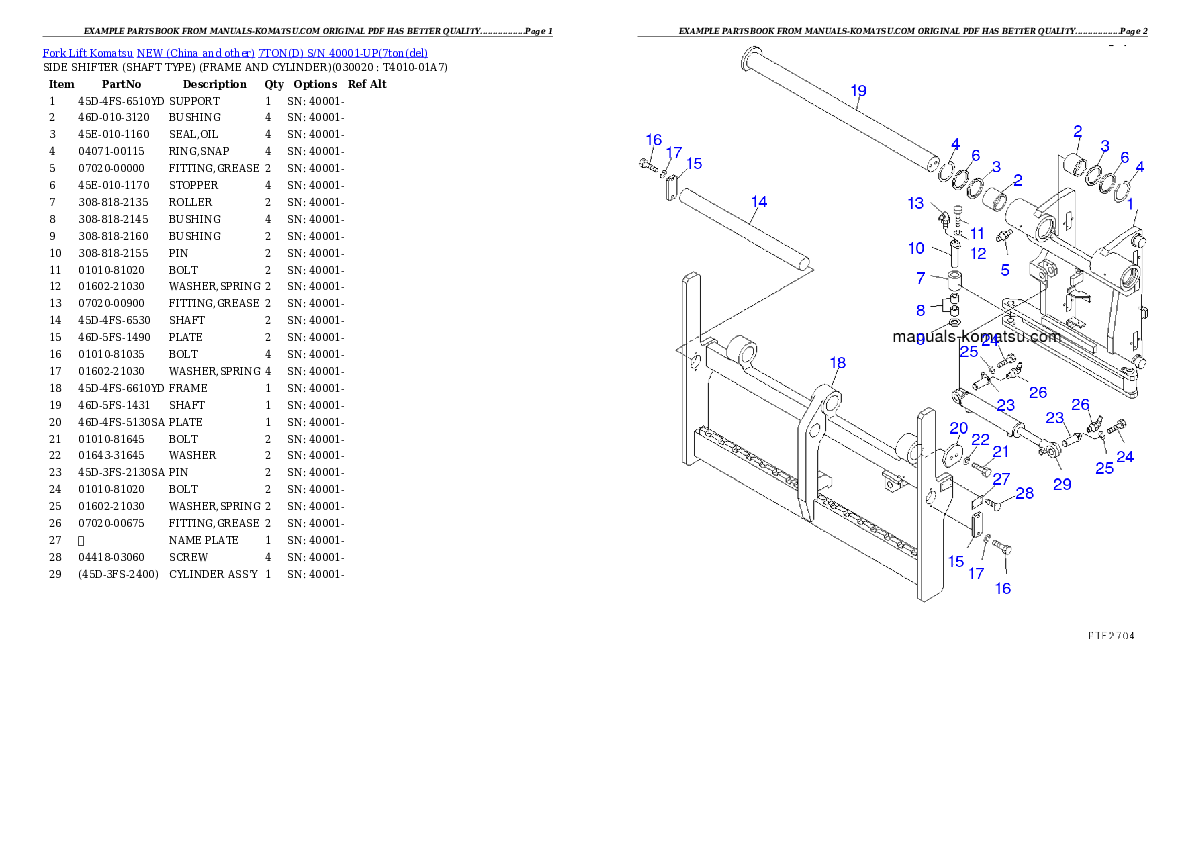 7TON(D) S/N 40001-UP Partsbook