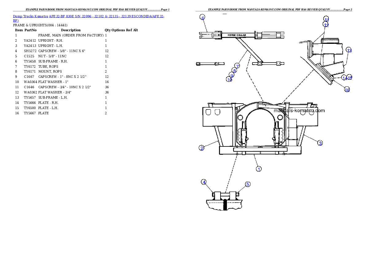 AFE32-BF 830E S/N 32096 - 32102 & 32135 - 32139     ESCONDIDA Partsbook