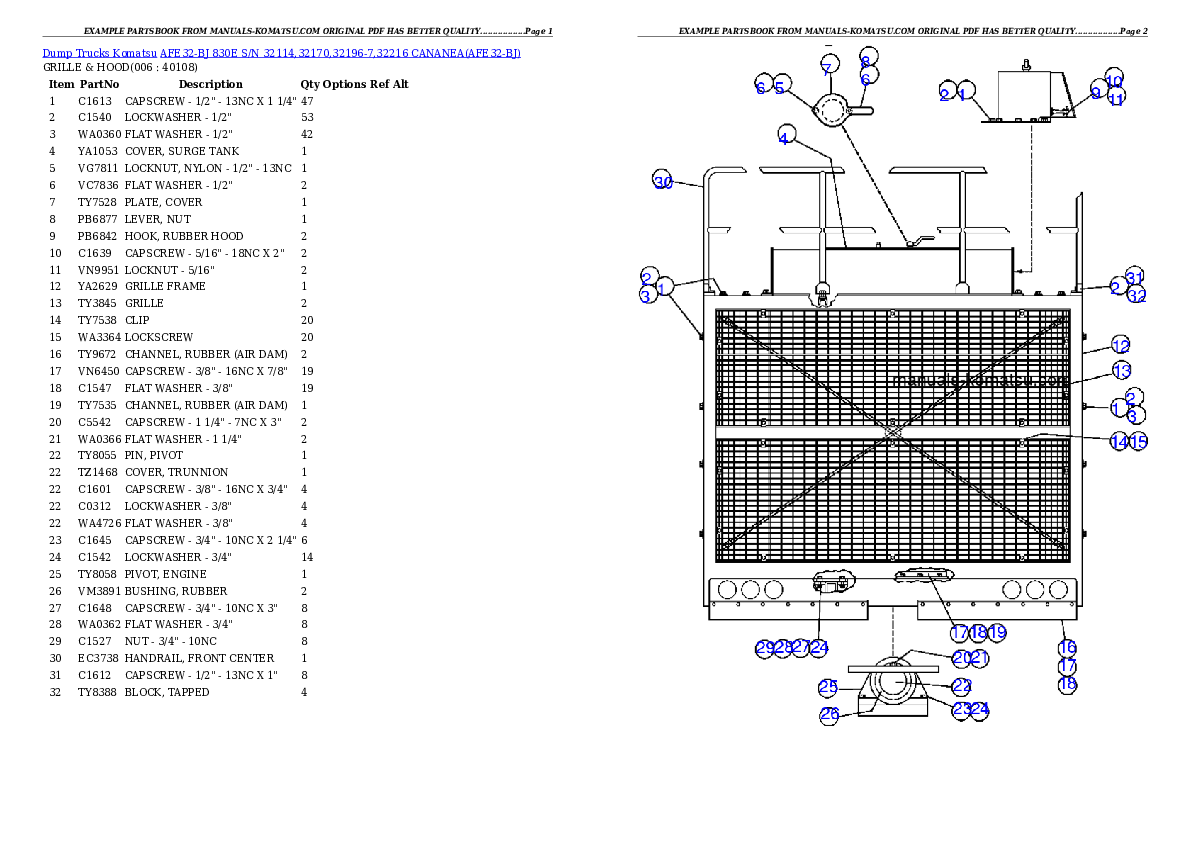 AFE32-BJ 830E S/N 32114,32170,32196-7,32216  CANANEA Partsbook