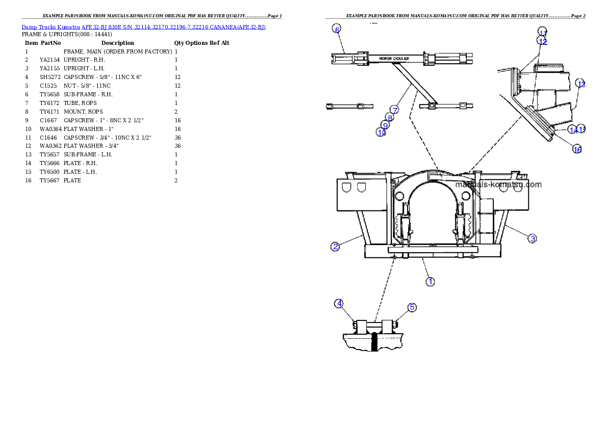 AFE32-BJ 830E S/N 32114,32170,32196-7,32216  CANANEA Partsbook