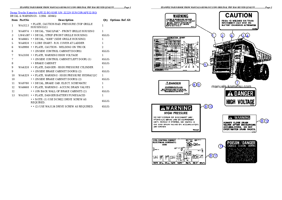 AFE32-BQ 830E S/N 32229              SUNCOR Partsbook