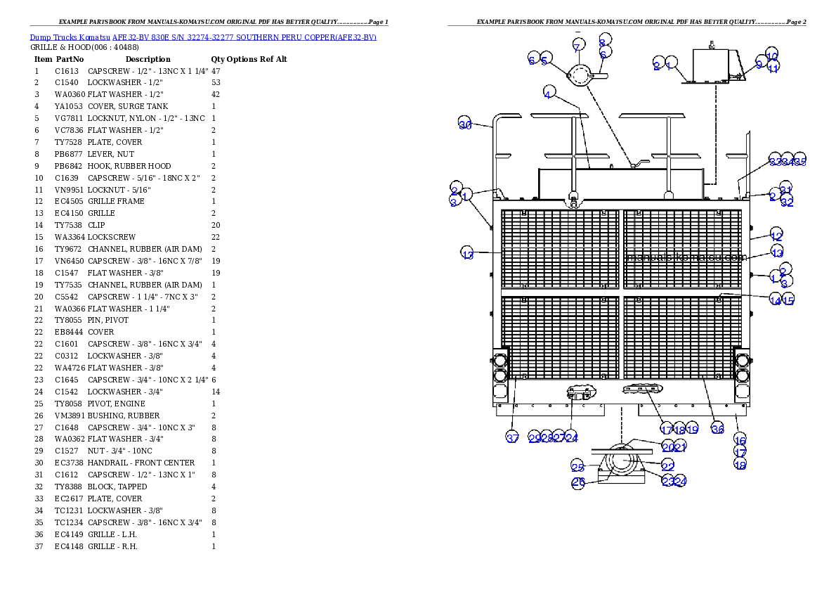 AFE32-BV 830E S/N 32274-32277   SOUTHERN PERU COPPER Partsbook