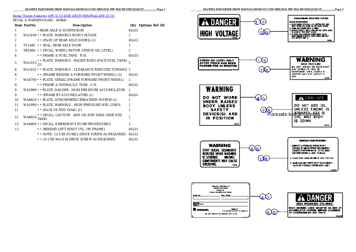 AFE32-CJ 830E                  ARCH MINERAL Partsbook