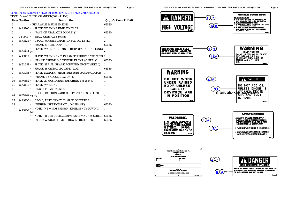 AFE32-DT 830E S/N 32573               ZALDIVAR Partsbook