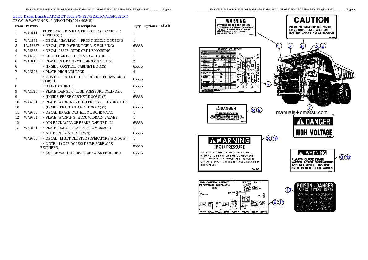 AFE32-DT 830E S/N 32573               ZALDIVAR Partsbook