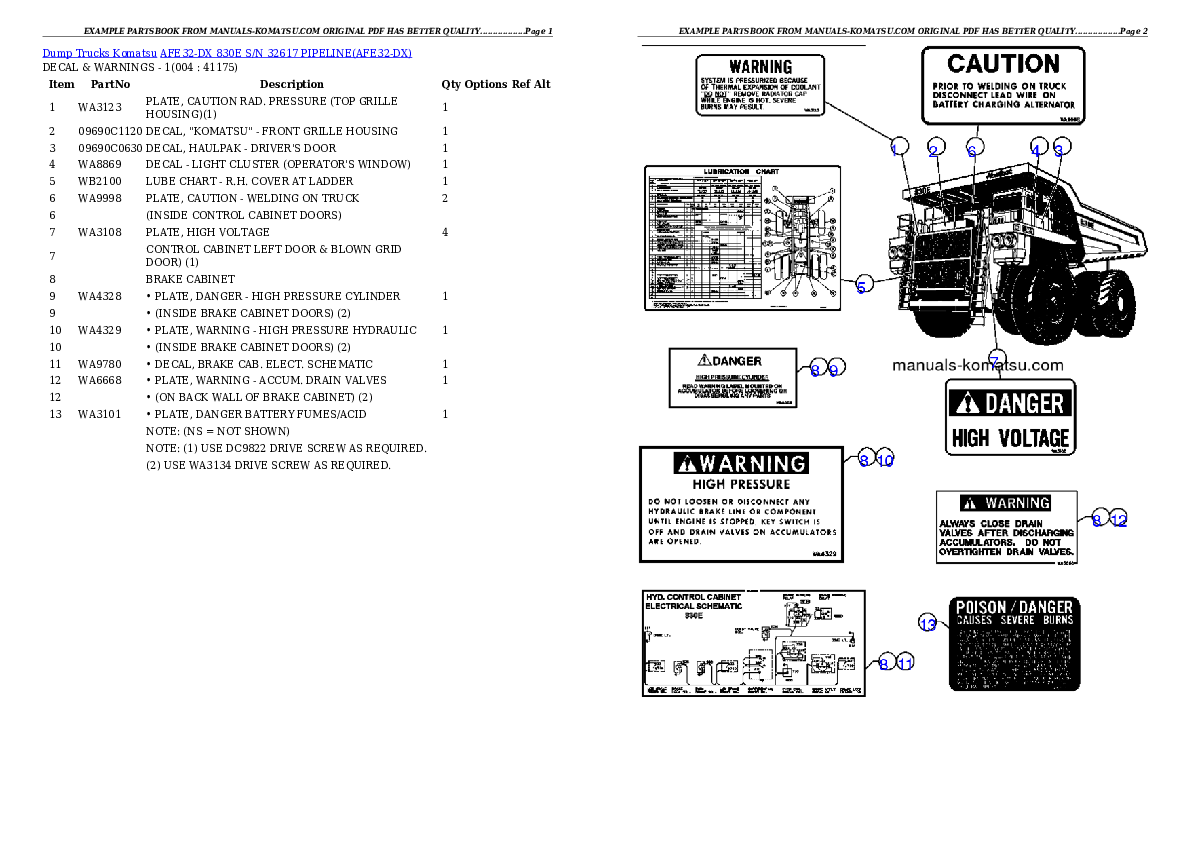 AFE32-DX 830E S/N 32617   PIPELINE Partsbook