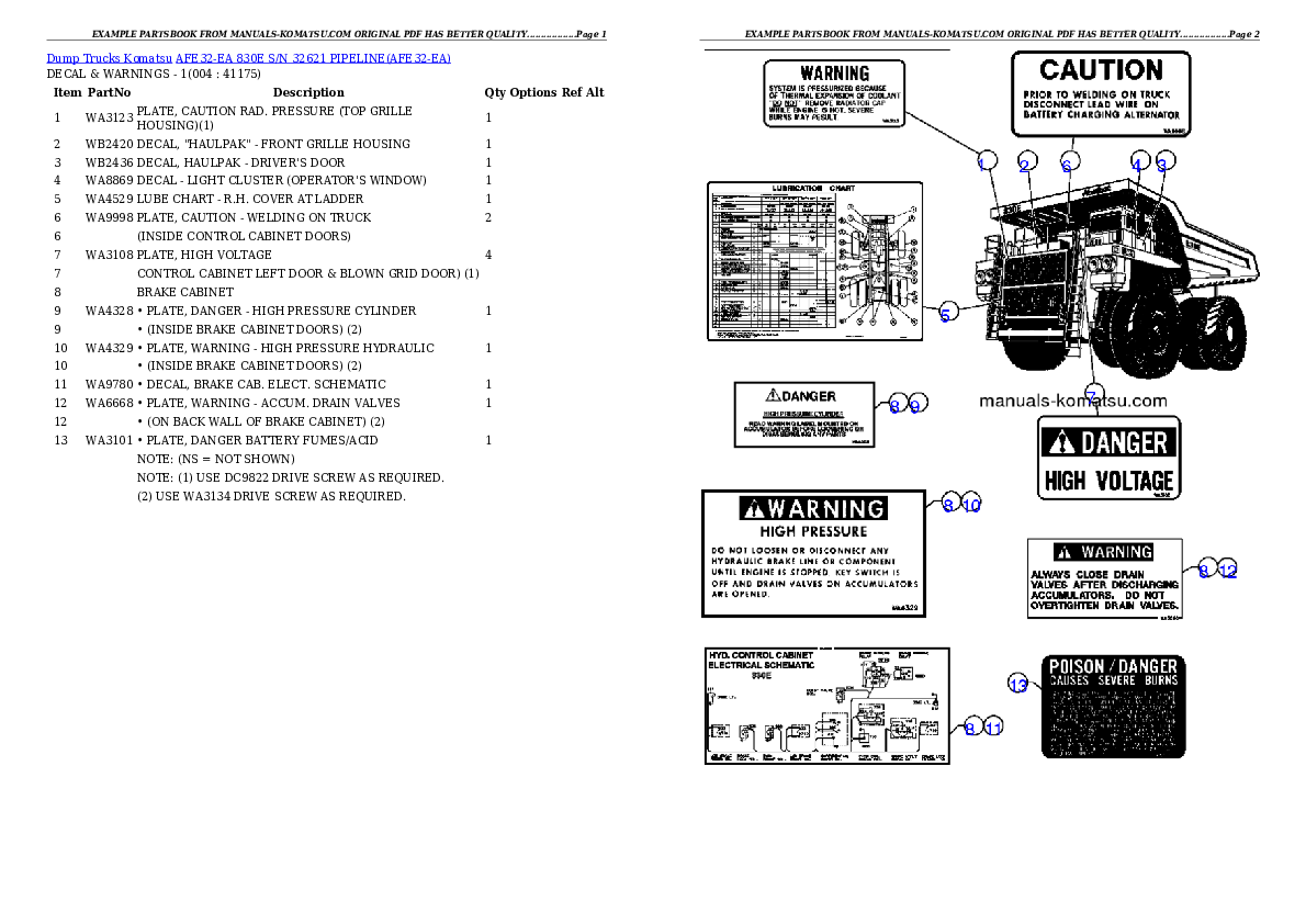 AFE32-EA 830E S/N 32621     PIPELINE Partsbook