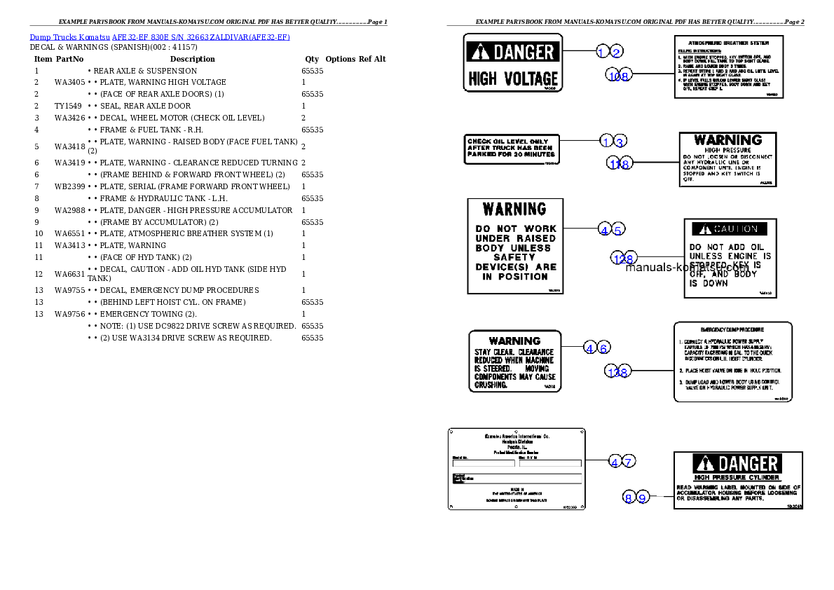 AFE32-EF 830E  S/N 32663               ZALDIVAR Partsbook