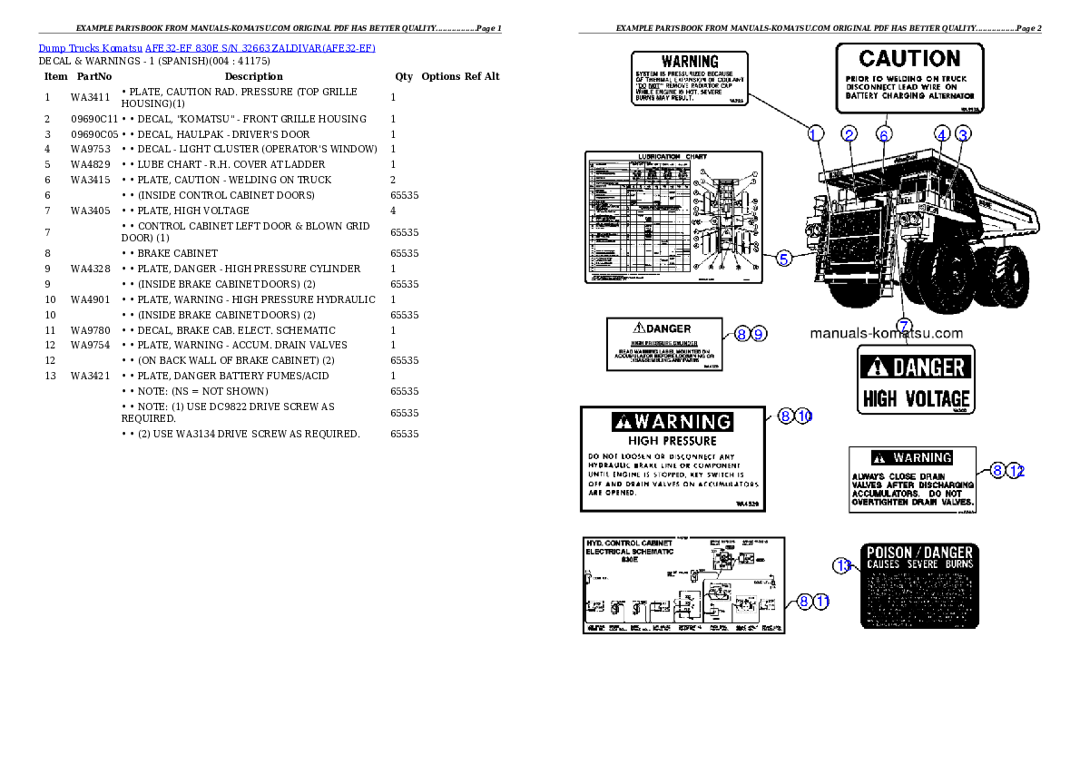 AFE32-EF 830E  S/N 32663               ZALDIVAR Partsbook