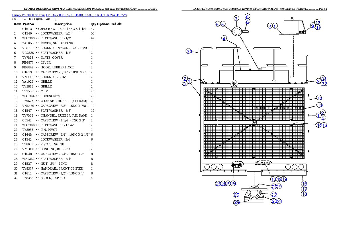 AFE32-Y 830E S/N 31588,31589,31631,31632 Partsbook