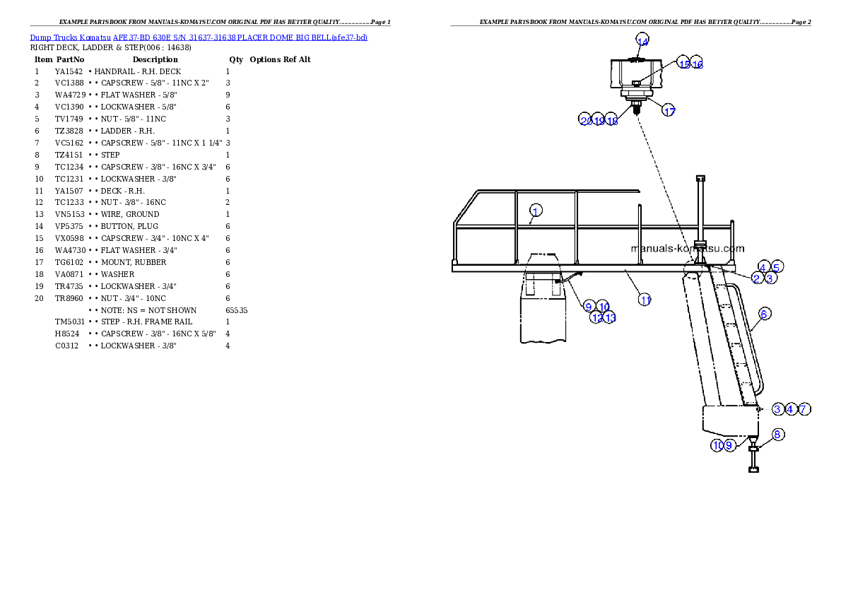 AFE37-BD 630E S/N 31637-31638 PLACER DOME BIG BELL Partsbook