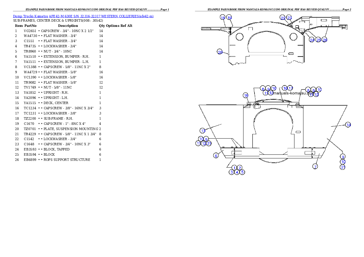 AFE42-M  630E S/N 32316-32317 WESTERN COLLIERIES Partsbook