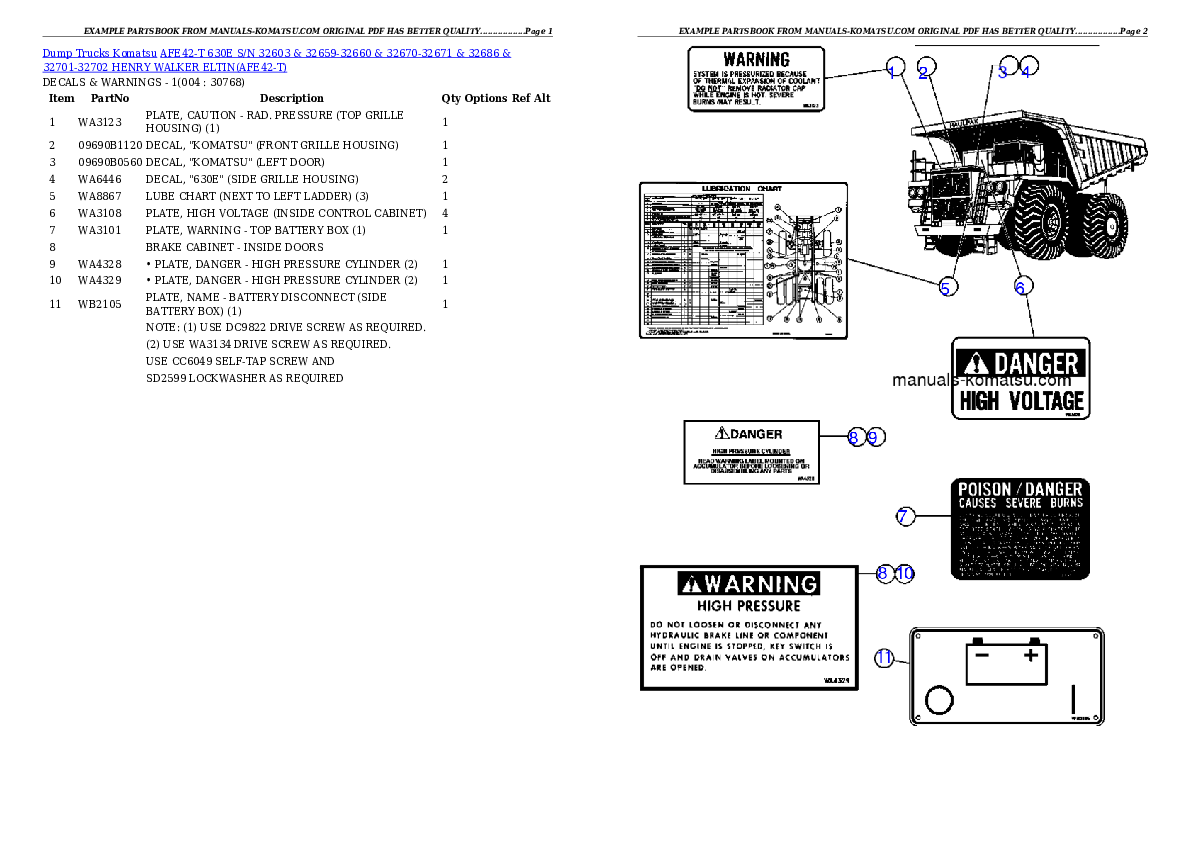 AFE42-T 630E S/N 32603 & 32659-32660 & 32670-32671 & 32686 & 32701-32702   HENRY WALKER ELTIN Partsbook