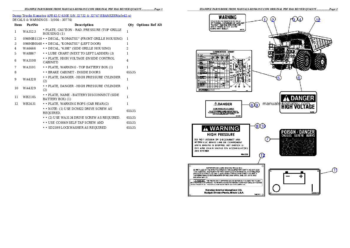 AFE42-U  630E S/N 32732 & 32747 EBANEZER Partsbook