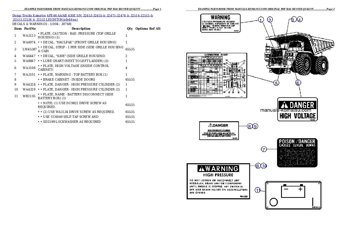 AFE46-AA/AB 630E S/N 32453-32455 & 32475-32476 & 32514-32515 & 32533-32534 & 32552 LEIGHTON Partsbook