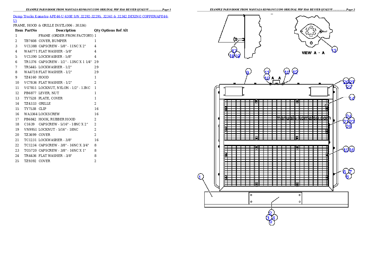 AFE46-U 630E S/N 32292-32295, 32341 & 32342 DEXING COPPER Partsbook