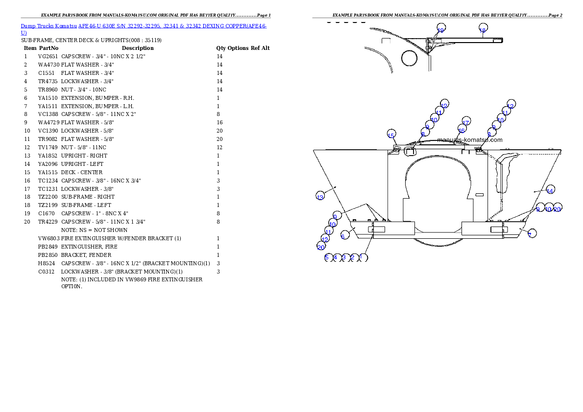 AFE46-U 630E S/N 32292-32295, 32341 & 32342 DEXING COPPER Partsbook