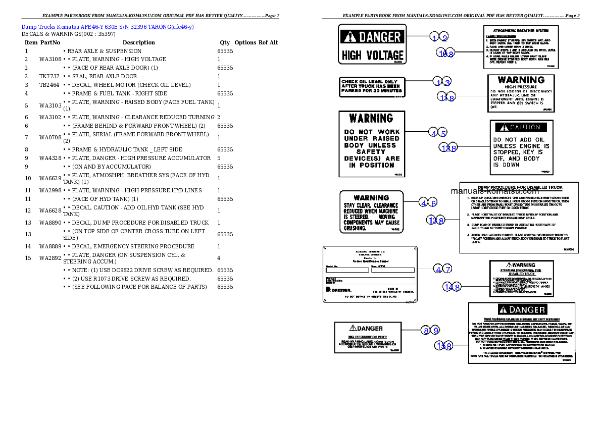 AFE46-Y  630E S/N 32396 TARONG Partsbook