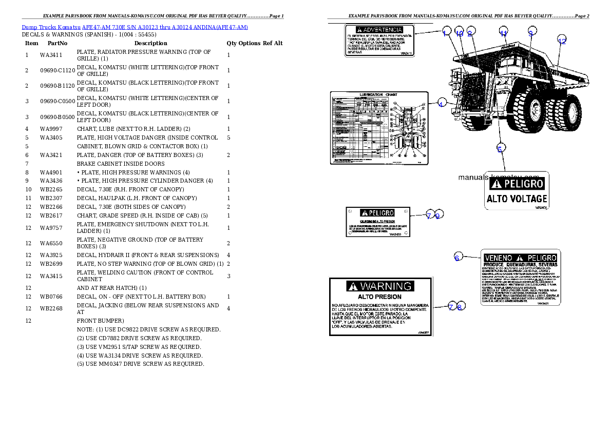 AFE47-AM  730E S/N A30123 thru A30124 ANDINA Partsbook