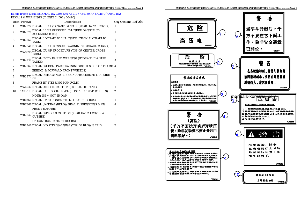 AFE47-BA 730E S/N A30177-A30180 ANJIALING Partsbook