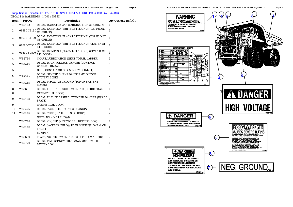 AFE47-BB 730E S/N A30181 & A30183      FOLA COAL Partsbook