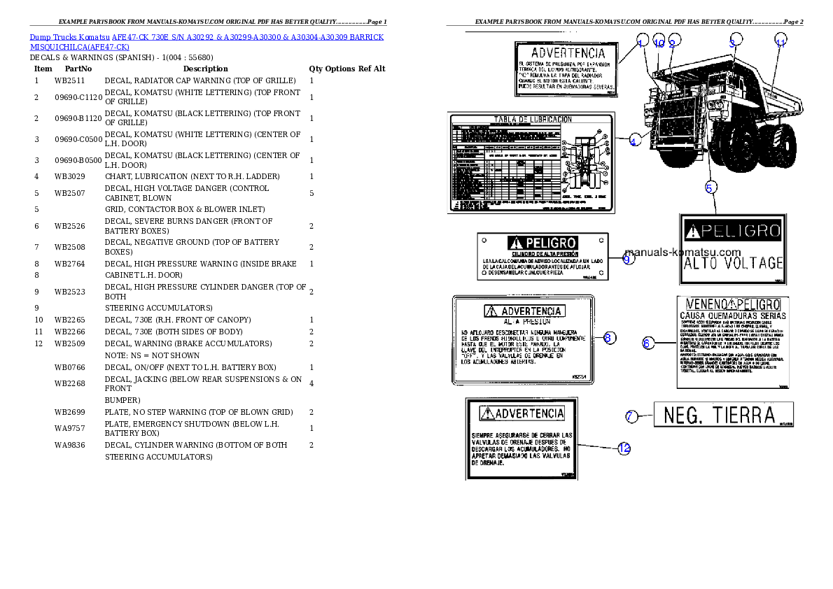 AFE47-CK 730E S/N A30292 & A30299-A30300 & A30304-A30309  BARRICK MISQUICHILCA Partsbook