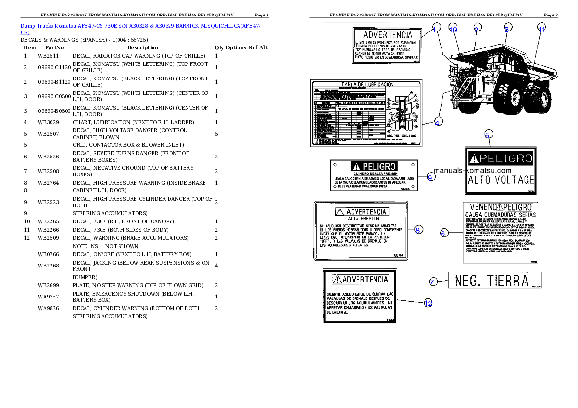 AFE47-CS 730E S/N A30328 & A30329  BARRICK MISQUICHILCA Partsbook