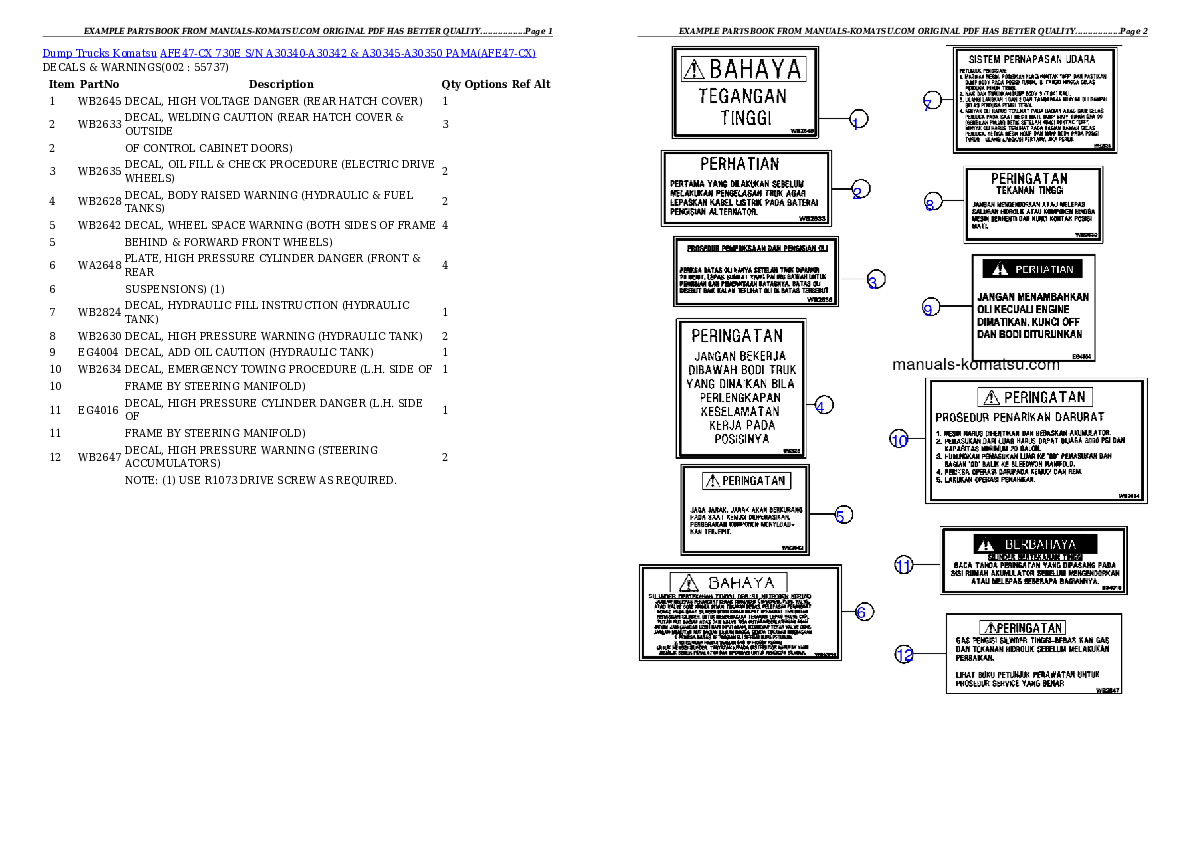 AFE47-CX 730E S/N A30340-A30342 & A30345-A30350   PAMA Partsbook