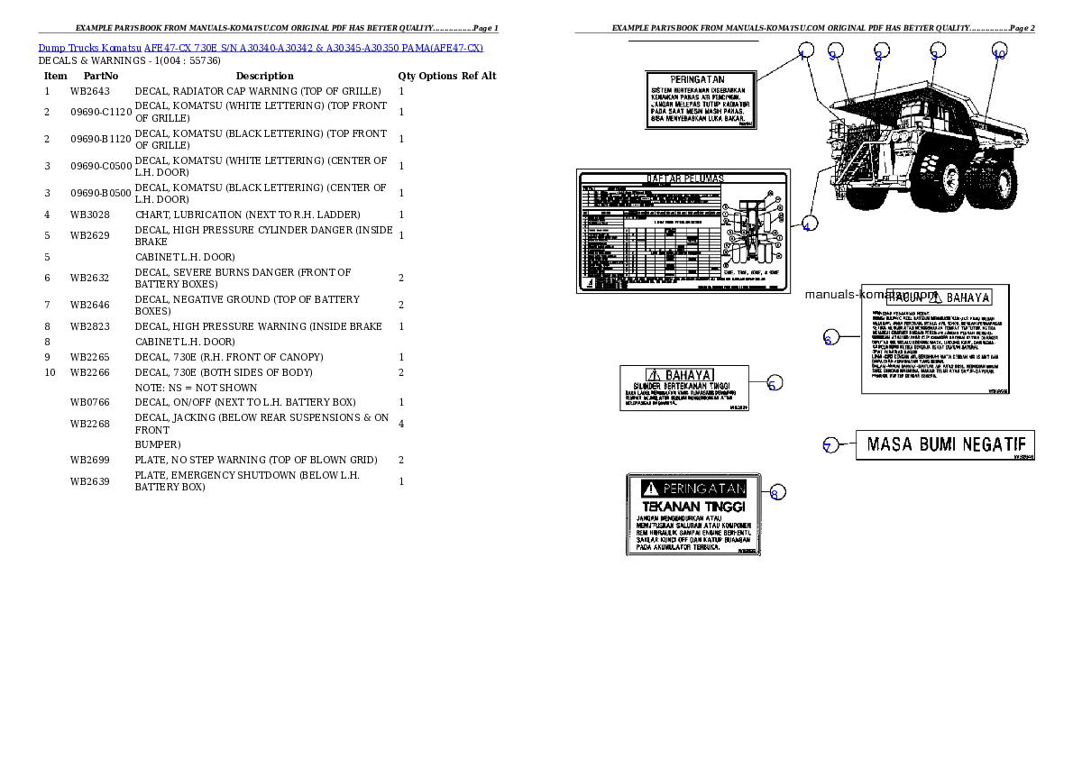 AFE47-CX 730E S/N A30340-A30342 & A30345-A30350   PAMA Partsbook