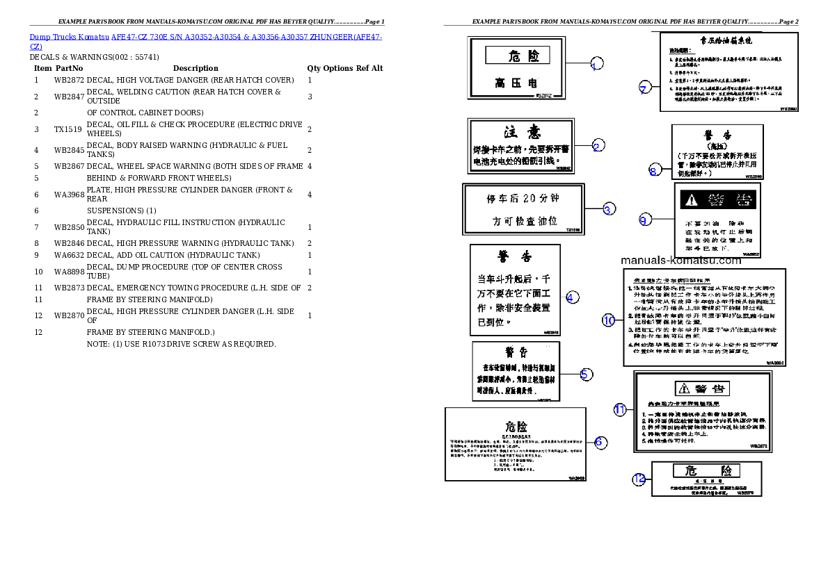 AFE47-CZ 730E S/N A30352-A30354 & A30356-A30357    ZHUNGEER Partsbook