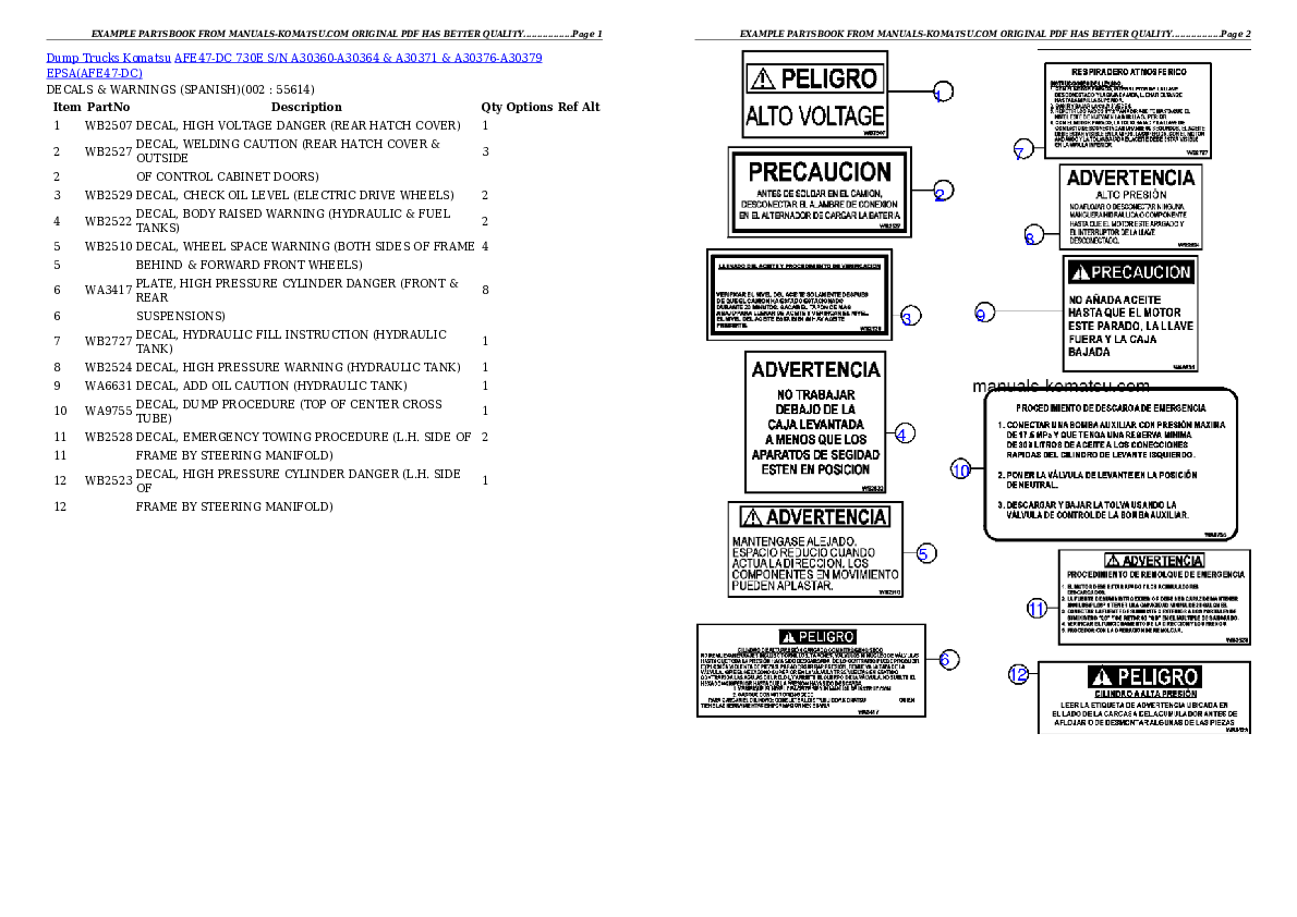 AFE47-DC 730E S/N A30360-A30364 & A30371 & A30376-A30379  EPSA Partsbook