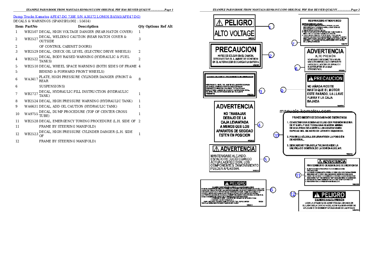 AFE47-DG 730E S/N A30372  LOMOS BAYAS Partsbook