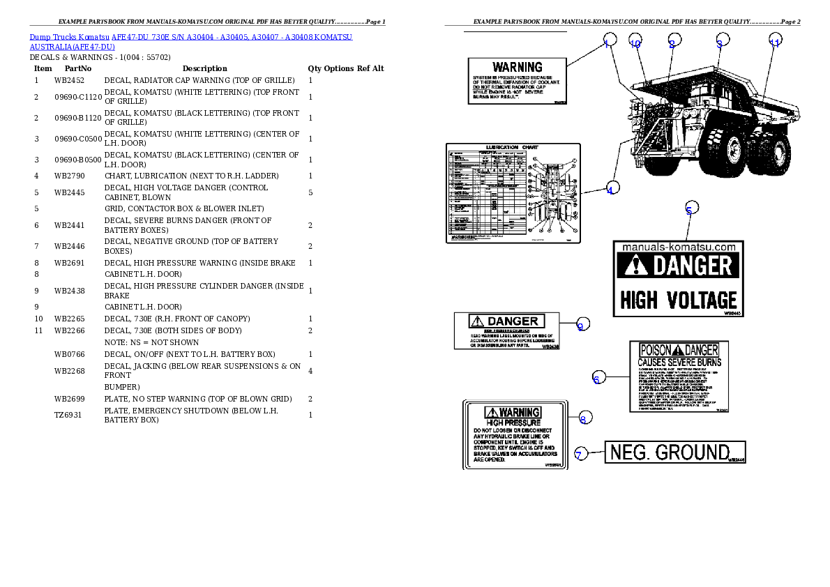 AFE47-DU 730E S/N A30404 - A30405, A30407 - A30408    KOMATSU AUSTRALIA Partsbook